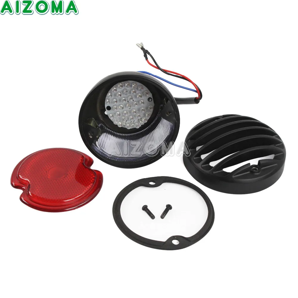 12v Retro Brake Rear Tail Light w/ LED License Plate Lights for Harley Chopper Cruisers Cafe Racer Motorcycles Black Stop Lamp |
