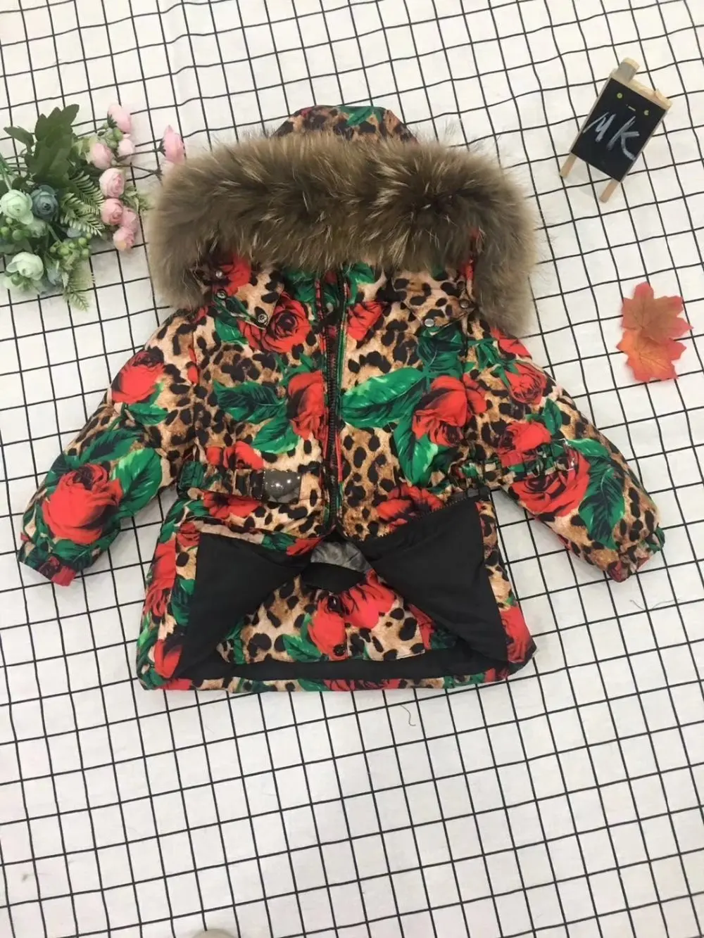 Real fur Winter Jacket child jackets children jumpsuit snow suit girl flower down romper ski suits outerwear