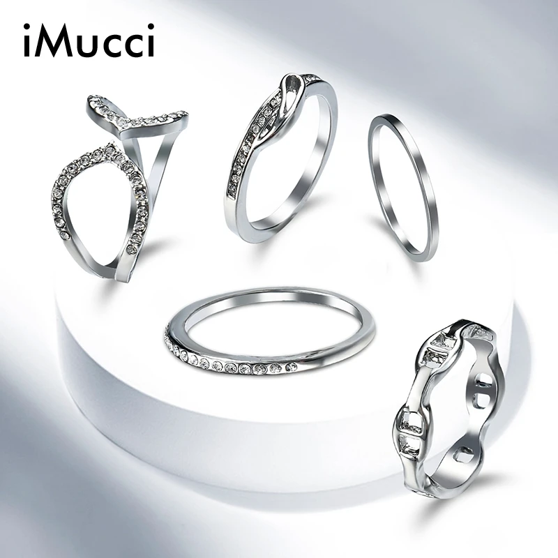 iMucci Bohemian Flower Ring Sets for Women Vintage Retro Silver Color Lotus Stone Rings Finger Jewelry 2018 New Gift | Украшения и