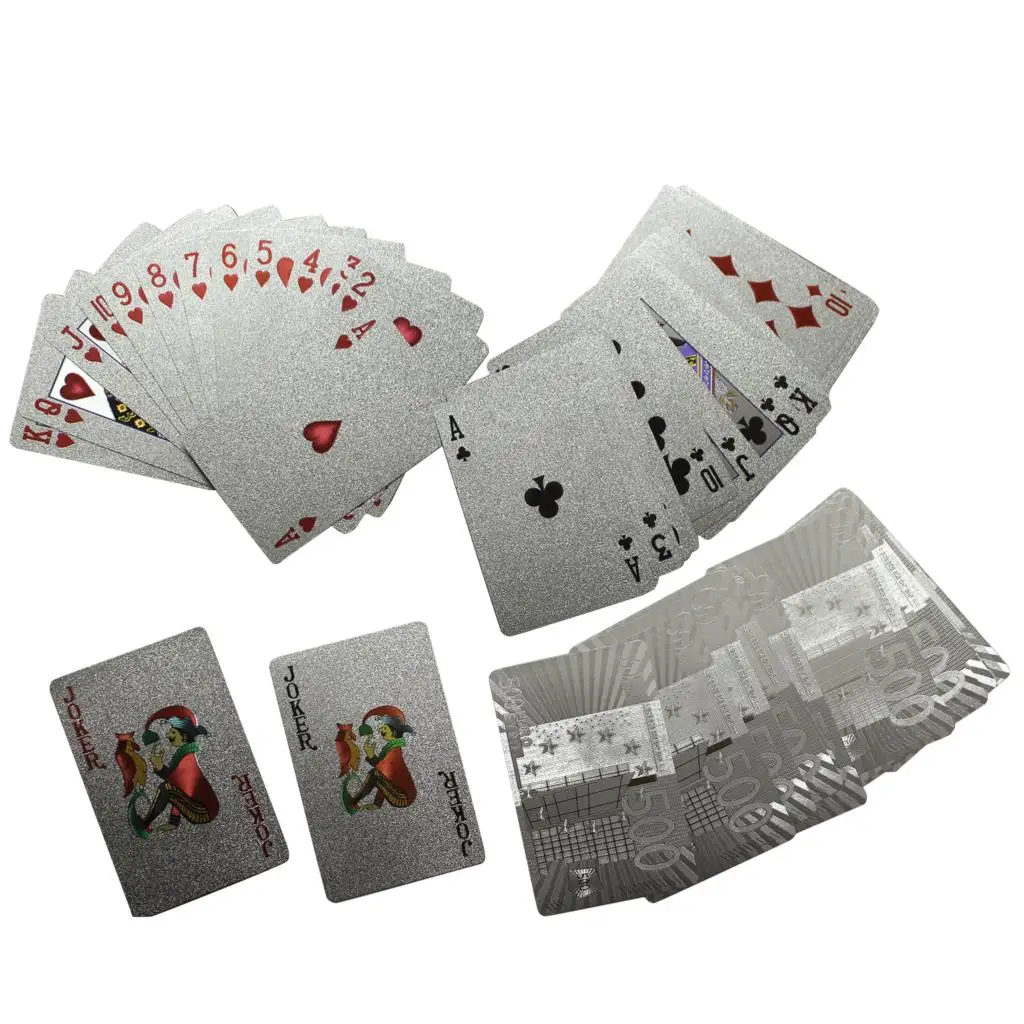 Одна колода серебро Фольга покер евро Стиль Пластик игральные карты для покера
