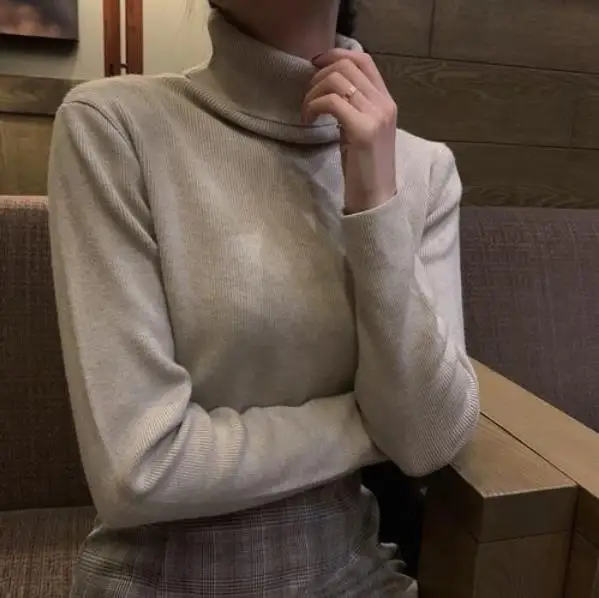 Casual Turtleneck Pullover pull femme 2019 New Fall Winter Korean Chic Basic Metallic luster Knitted Sweater Women Jumper LM94 | Женская