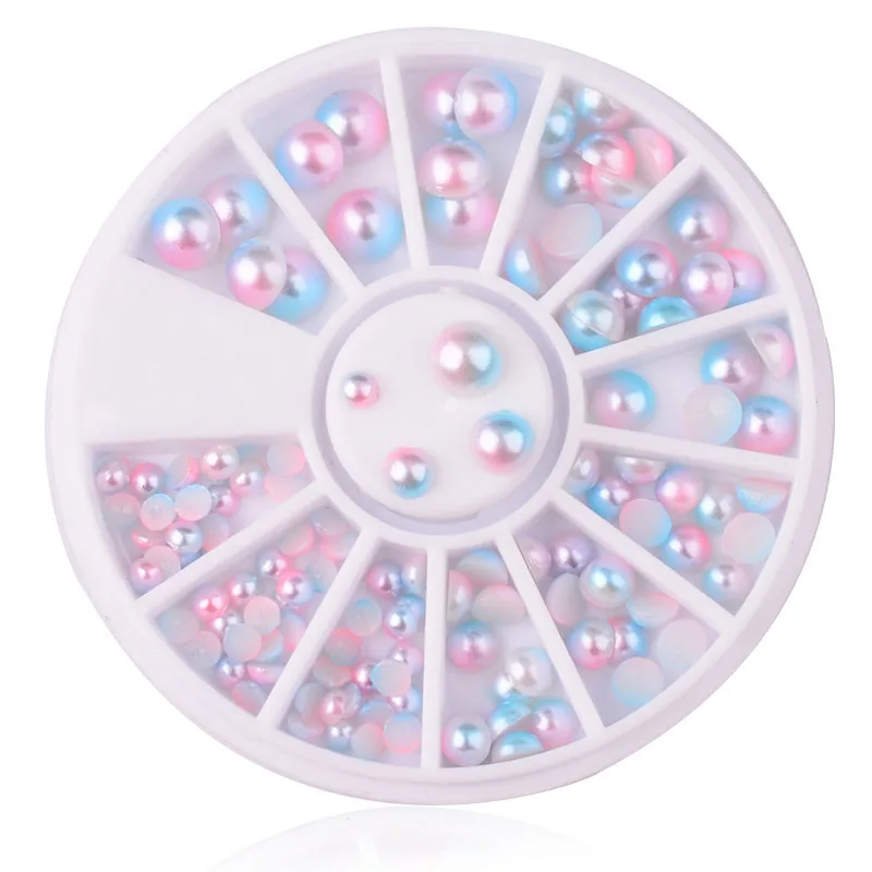 

3/4/5/6mm Mix Size Gradient Color Pearls Stone Nail Rhinestone Beads Manicure 3D Nail Art Decoration In Wheel Accessories
