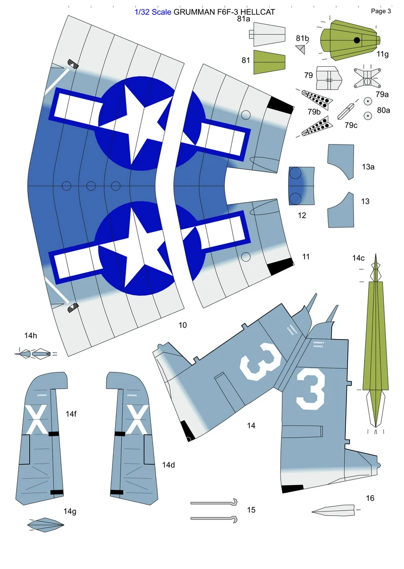 Самодельная бумажная модель 1:32 весы Grumman F6F 3 Hellcat истребитель 3D трафарет для