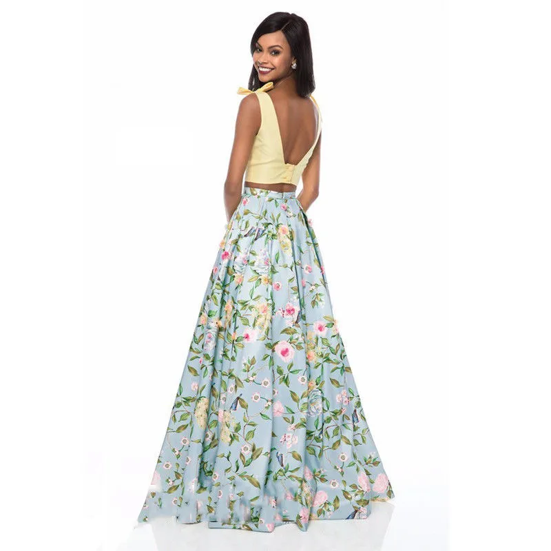 2018 Летняя женская юбка винтажная Цветущая зеленая Цветочная Печать Высокая