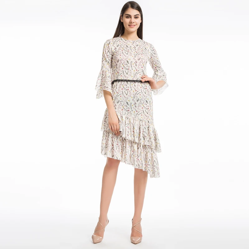LERFEY Женщины Элегантный Boho Цветочный Печати Пляж Лето Dress Оборками Повседневная