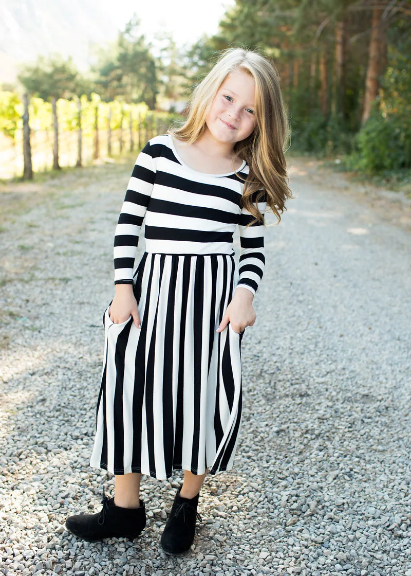 Autumn Winter Mom and Me Dress Long Sleeve Striped Cotton Warm Christmas Family Matching Clothes D0135 | Мать и ребенок