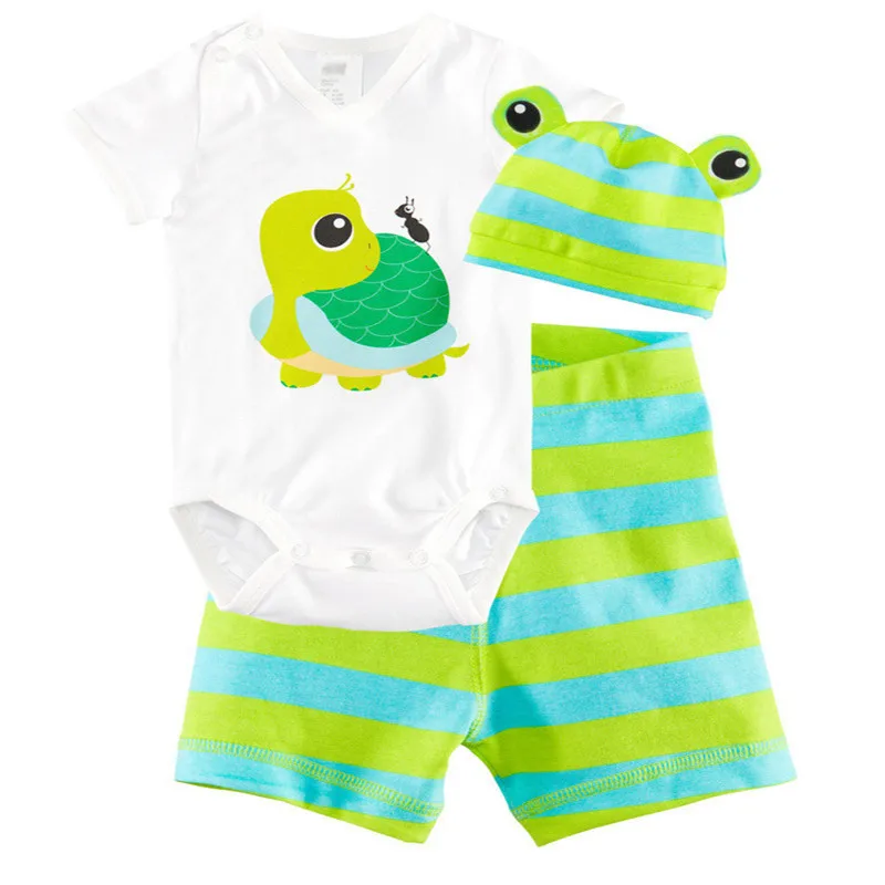Newborn Baby Boy Girls Sets Infant Summer Casual Clothing Bodysuits+Shorts+Hat 3 Piece Suit Toddler 8 Style Cotton Costumes | Детская