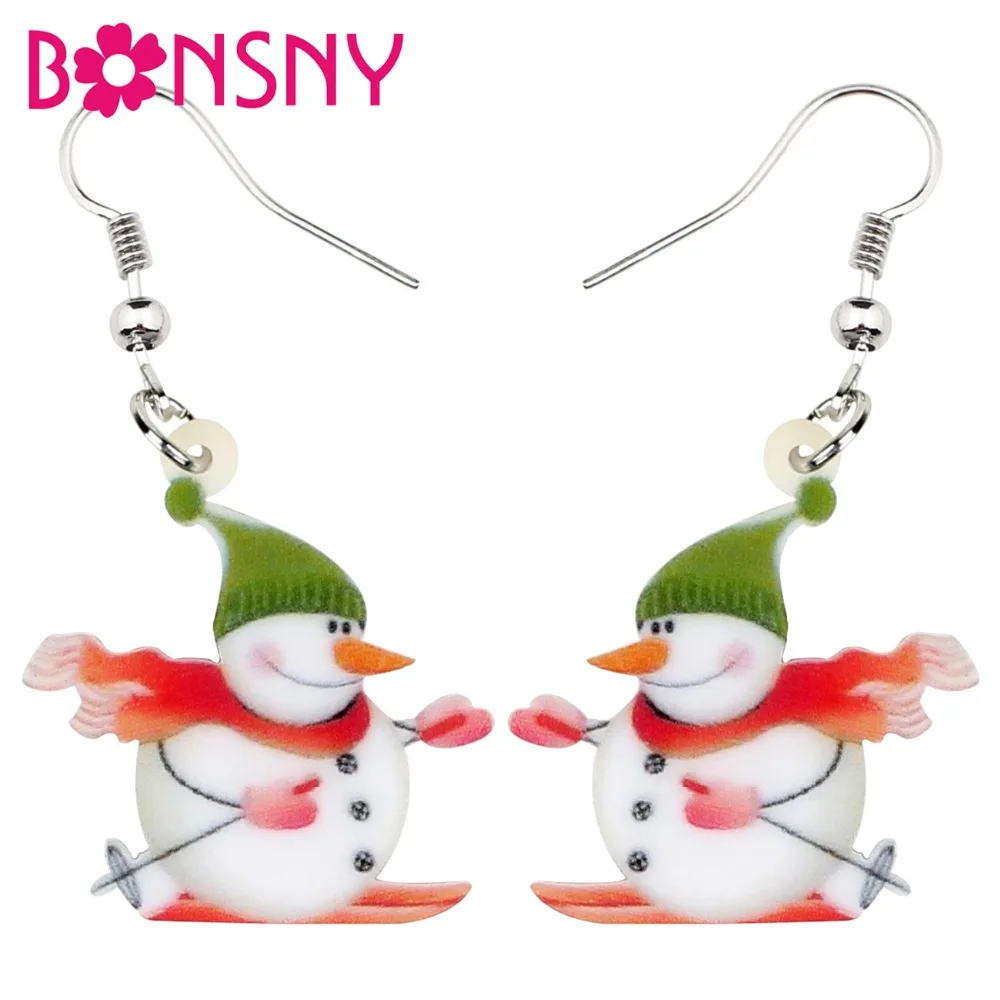 

Bonsny Acrylic Christmas Skiing Snowman Earrings Drop Dangle Cartoon Winter New Year Xmas Jewelry For Women Girl Ladies Navidad