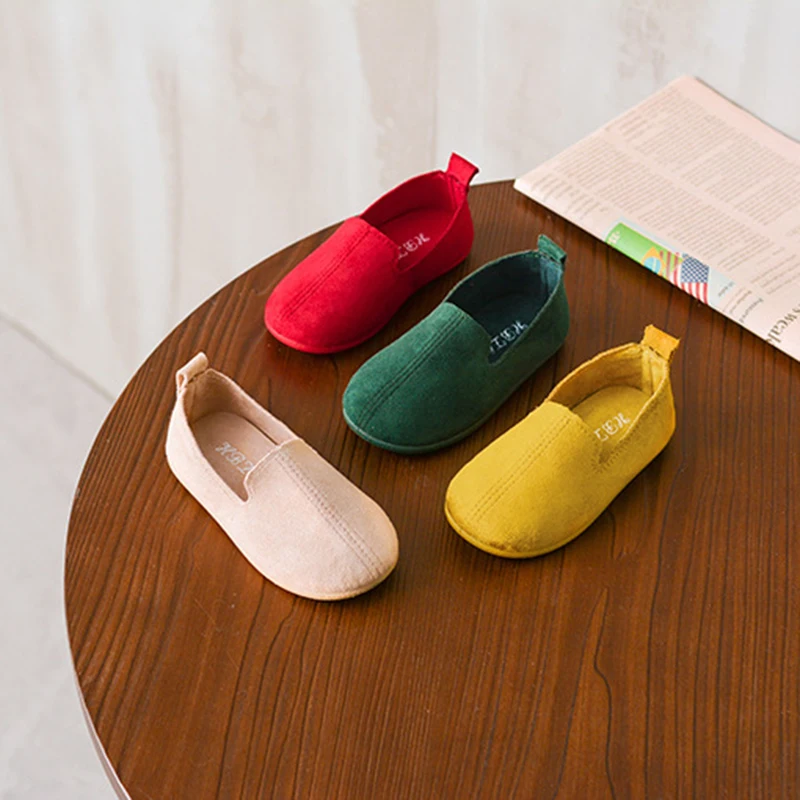 Girls and Boys Shoes Slip-on Soft Leather Casual Sneakers Flats Candy Colors Children Kids Comfortable Loafers Flat | Детская одежда и