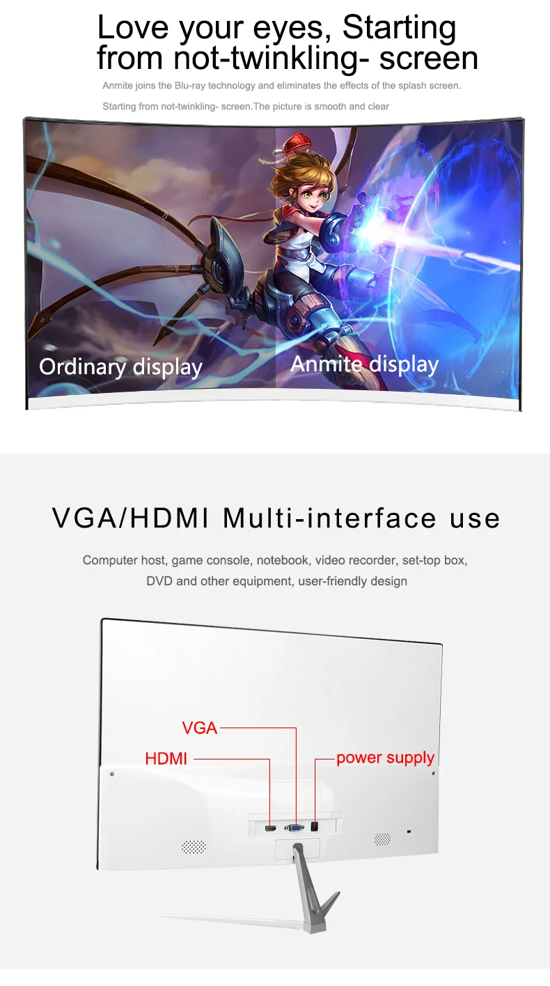 Anmite 21,5(22) дюймовый TFT Lcd FHD Hdmi изогнутый монитор ультратонкий Светодиодный компьютерный экран