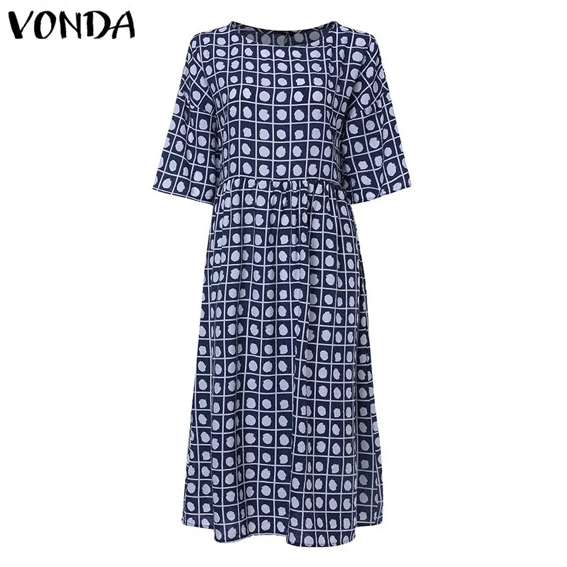 Длинное летнее платье макси VONDA, повседневное свободное платье с круглым вырезом и принтом, модное пляжное праздничное платье с коротким рукавом, сарафан размера плюс S-5XL
