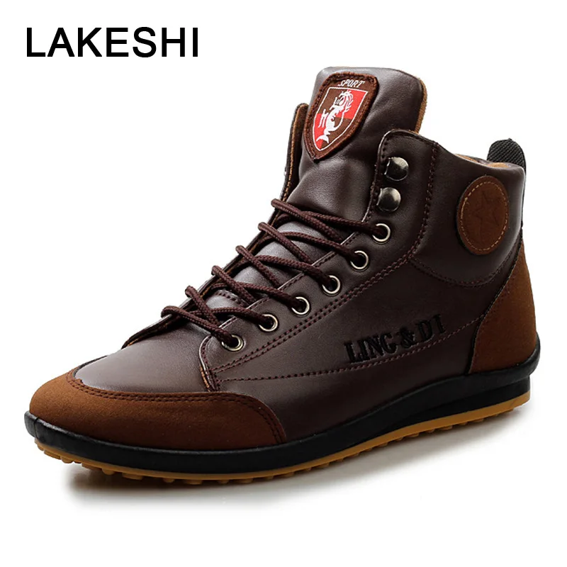 PU Leather Sneakers Man Casual Shoes Men Loafers Fashion Autumn Winter Warm Lace Up Male Adult |
