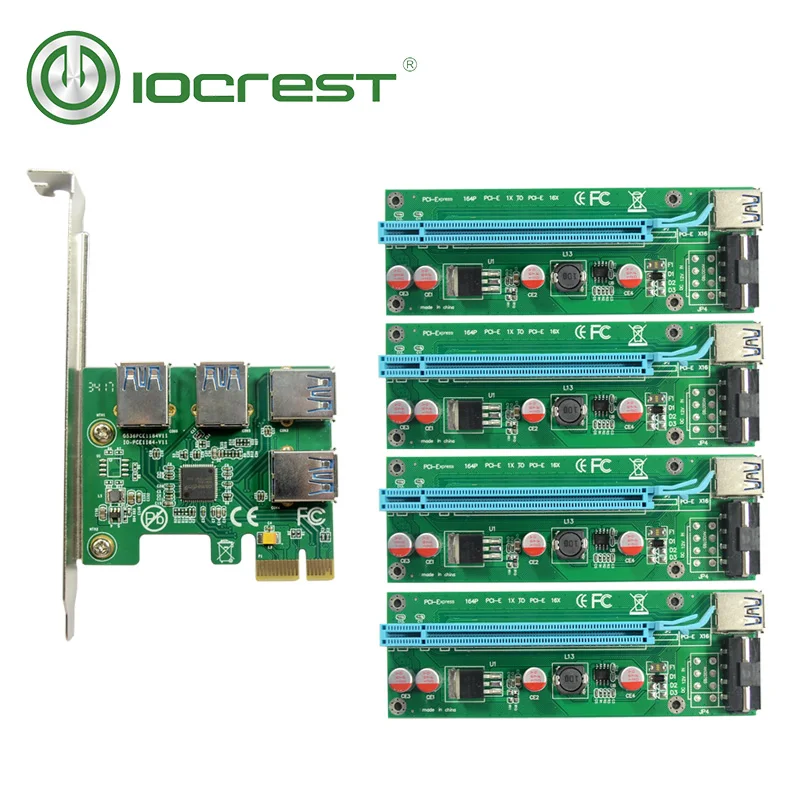 IOCREST PCI E 1x до 4 портов pcie 16x горной машины Enhanced Extender адаптер Riser Card|pci-e 1x|riser cardpcie to |