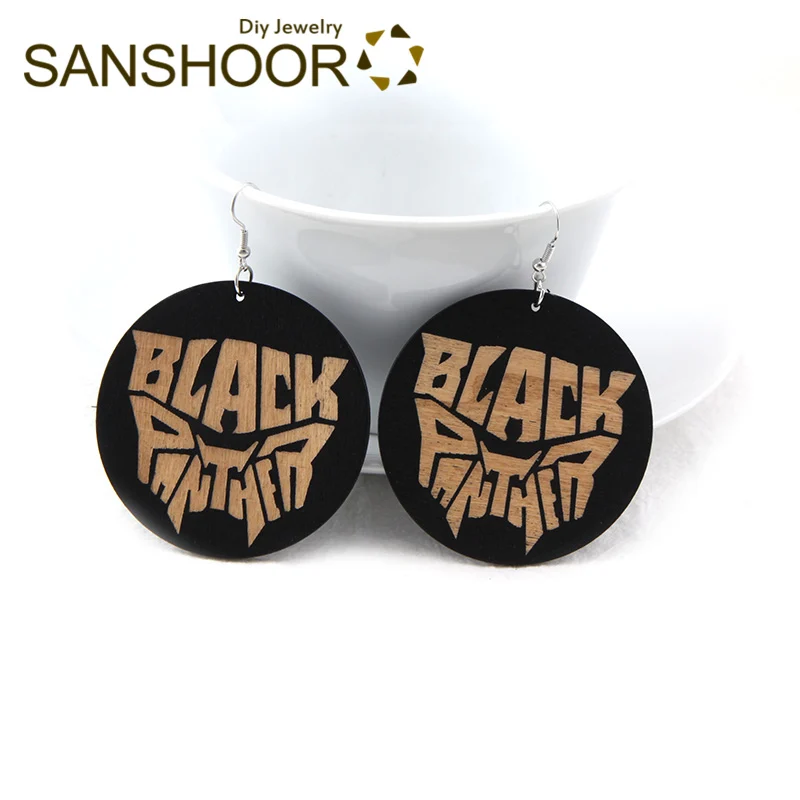 Set 6 SANSHOOR отборные африканские резные серьги из черного дерева с смелыми сильными словами афроцентричные Этнические украшения для женщин Подарки 6 пар - Окраска металла: Set 6