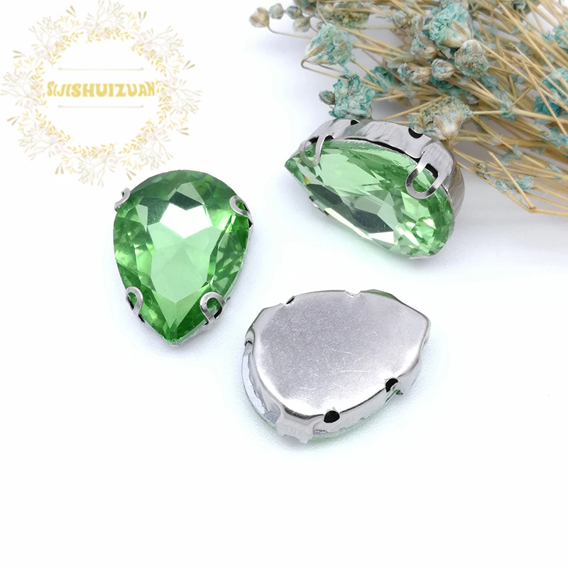 Light Green Water droplet shape Crystal Glass Sew-on Rhinestones with Claw DIY Dresses and Clothes13*18 10*14 7*10 18*25 20*30 | Дом и сад