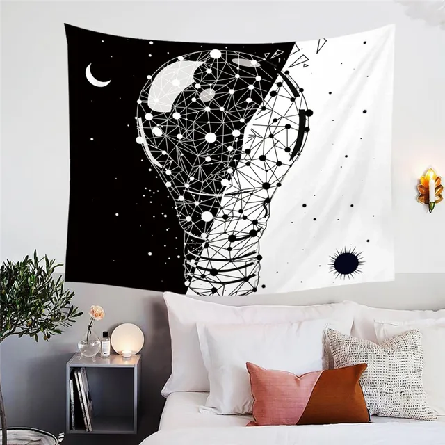 BlessLiving Earth Bulb Tapestry Black White Stylish Wall Hanging Constellation Sun and Moon Bedspreads tapiz 150x200 2