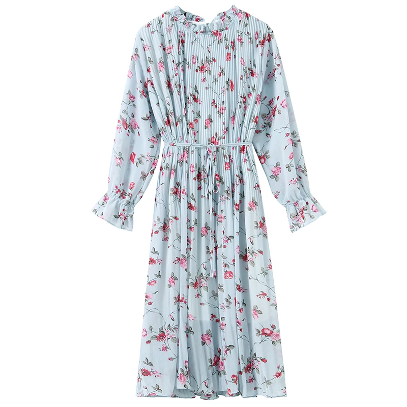 Женское шифоновое платье с цветочным принтом длинное плиссированное миди