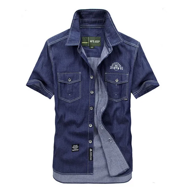 

Outdoor Brand plus Size fertilizer Summer Men 100% Cotton travelDenim hiking Dress Shirt cowboy thin Short Sleeve Shirts