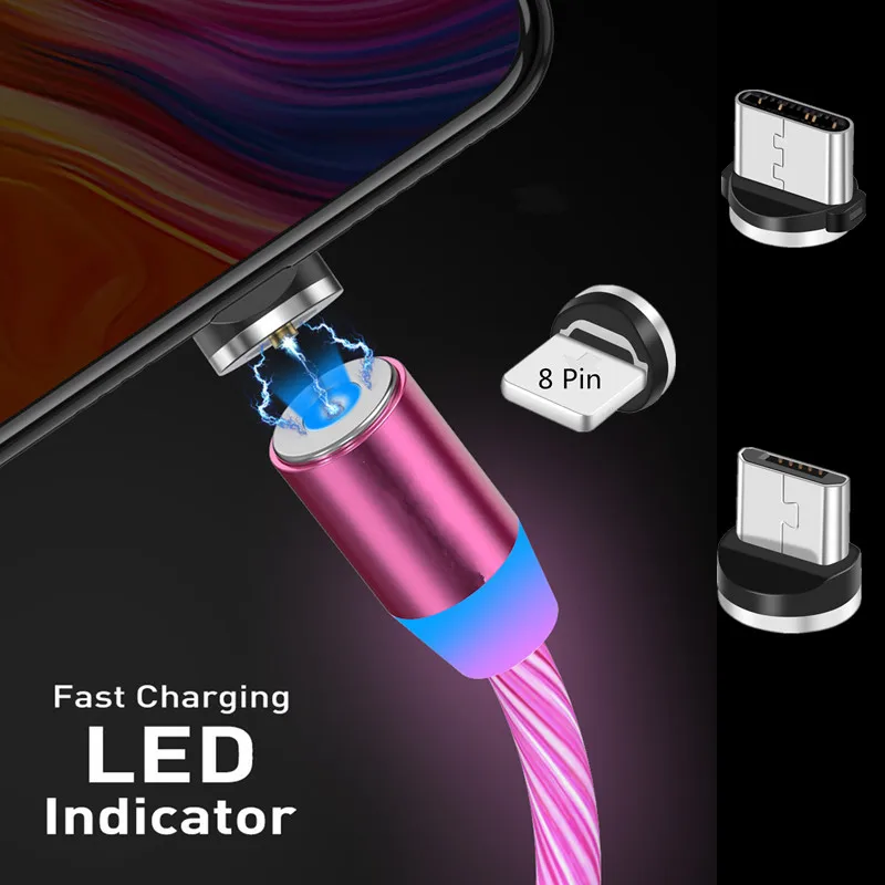 Светящийся Магнитный usb-кабель для iPhone XR X 7 8 Micro type C быстрое зарядное устройство магнит зарядное устройство для Samsung S7 S8 A50 A5 A7 A10 M40