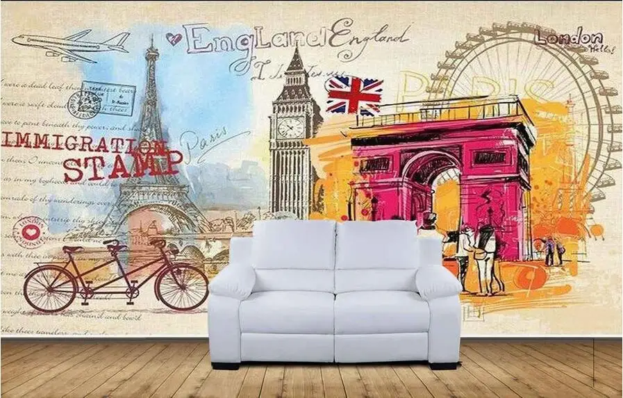 3d обои на заказ фотообои Париж Великобритания Современное граффити живопись