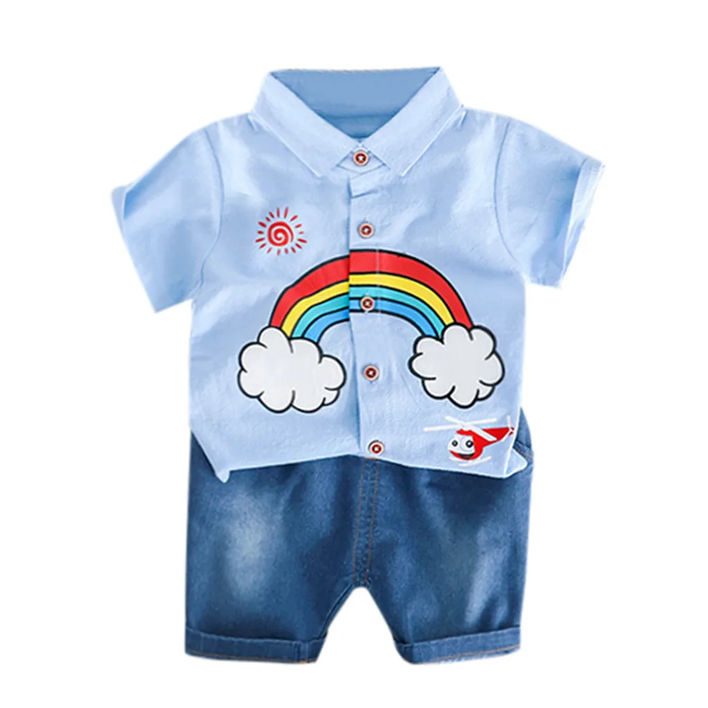 Toddler Newborn Clothes Kids Boys Rainbow Tops T-shirt Solid Short Pants Casual Outfits Baby =Summer Bebek Giyim |