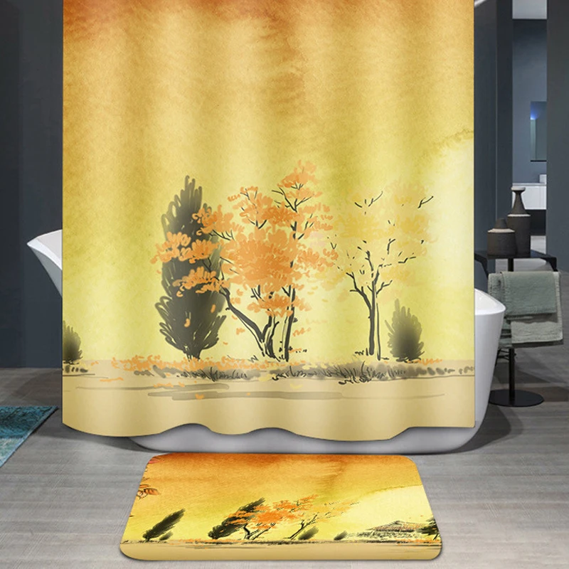 80x180cm Digital Printing Shower Curtain Green Plant Shape Waterproof Quick-drying Fabric Durable Metal Buttonhole Toiletries | Дом и сад
