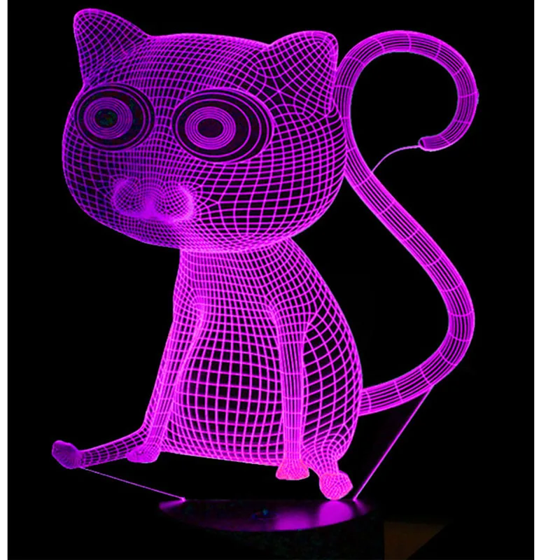 Светодиодный 3d ночник кошка сидит с 7 цветов света для украшения дома лампа