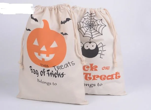 

Cotton Canvas Halloween Sack Children favor Candy cloth Gift Bag Party Pumpkin Spider treat or trick Drawstring Bags COS PROPS