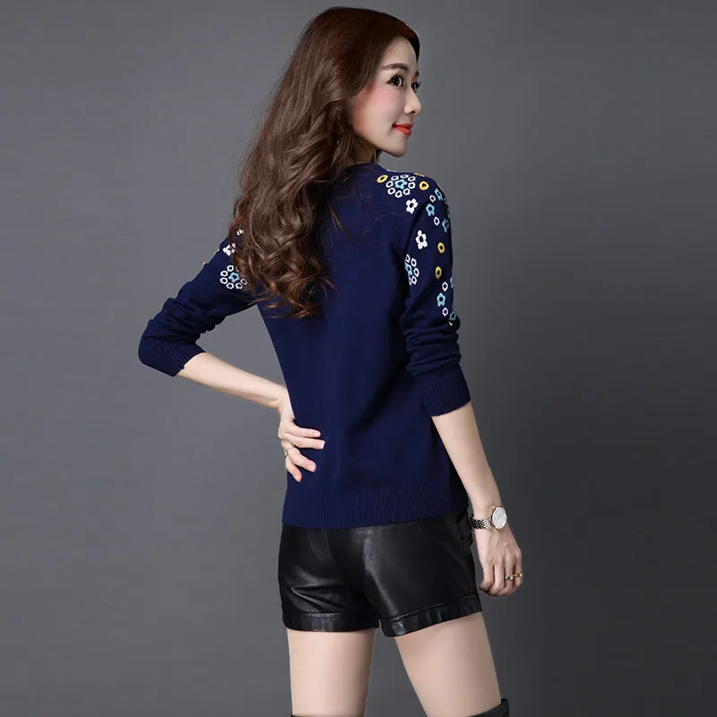 Женский трикотажный свитер с круглым вырезом длинным рукавом | Женская одежда