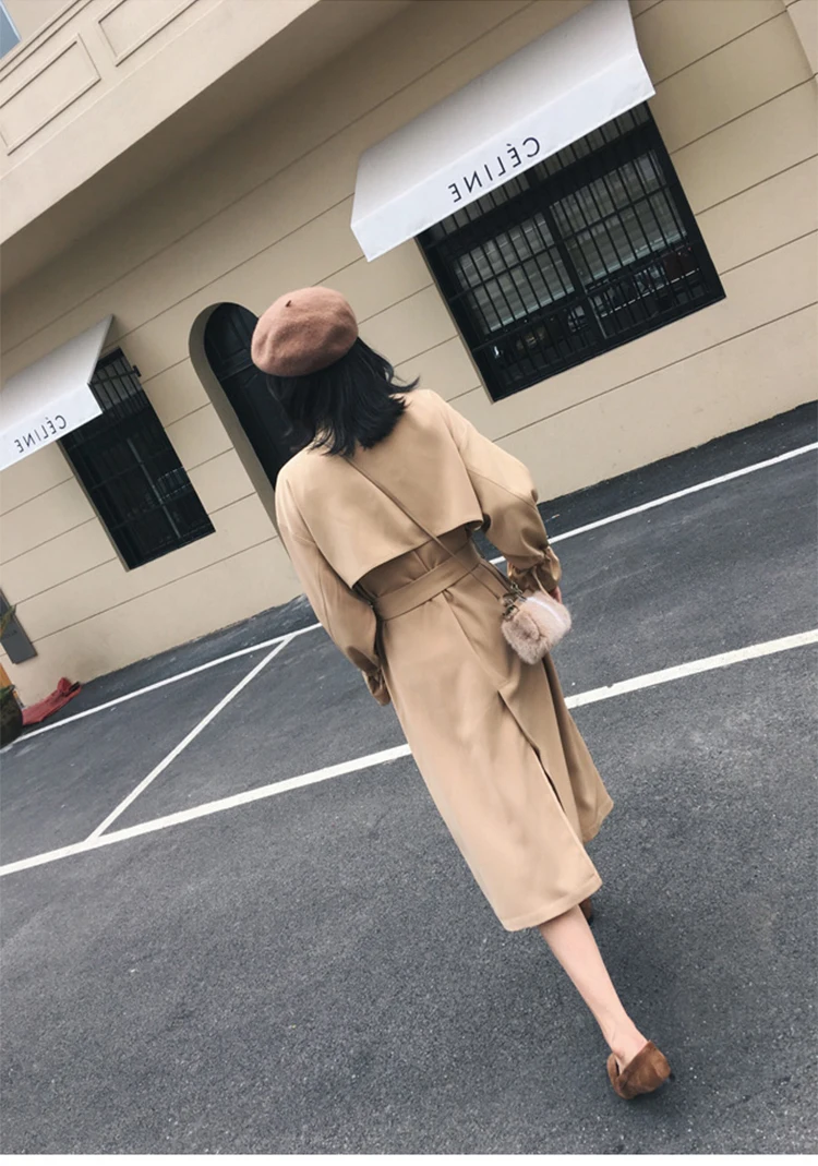 2017 новинка хит весна осень Женское пальто Тренч длинный рукав модный отложной