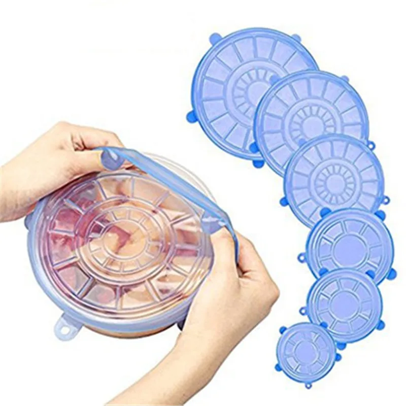 6 шт. многоразовые силиконовые Эластичные крышки универсальная силиконовая