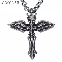 mayones s925 sterling silver cross jewelry retro thai silver handmade angel wings popular men and women pendants
