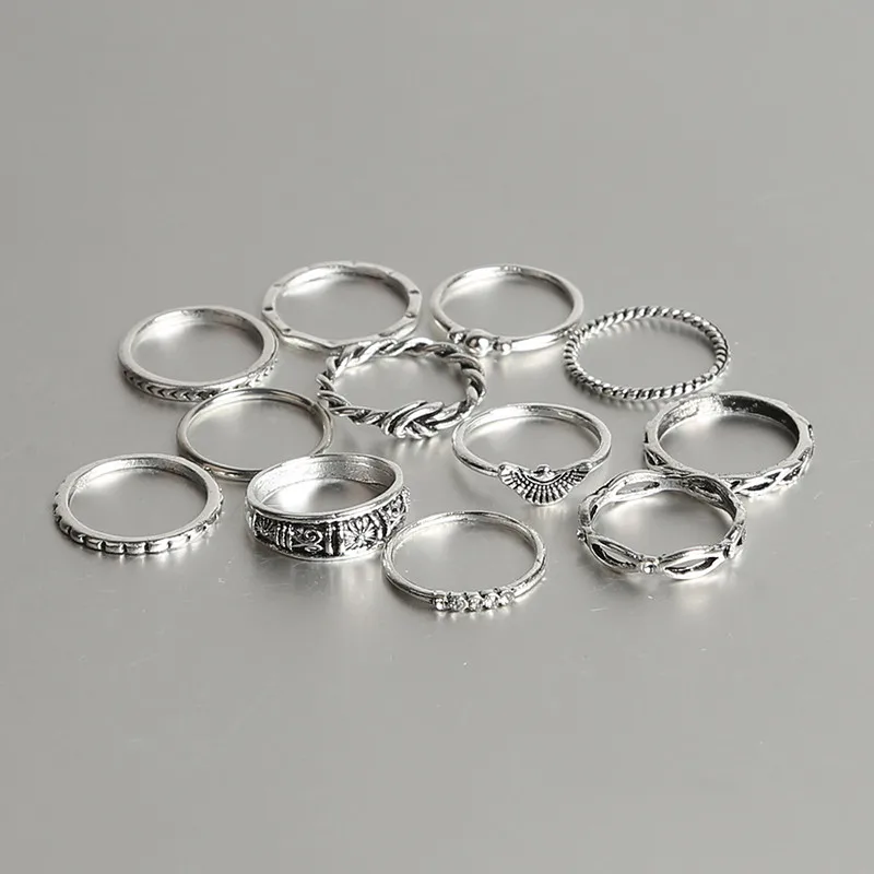 12PCS/Set Fashion Rings Gold Silver Color Knuckle Women Vintage Finger Charm Ring Party Jewelry Eagle Winding Carved | Украшения и