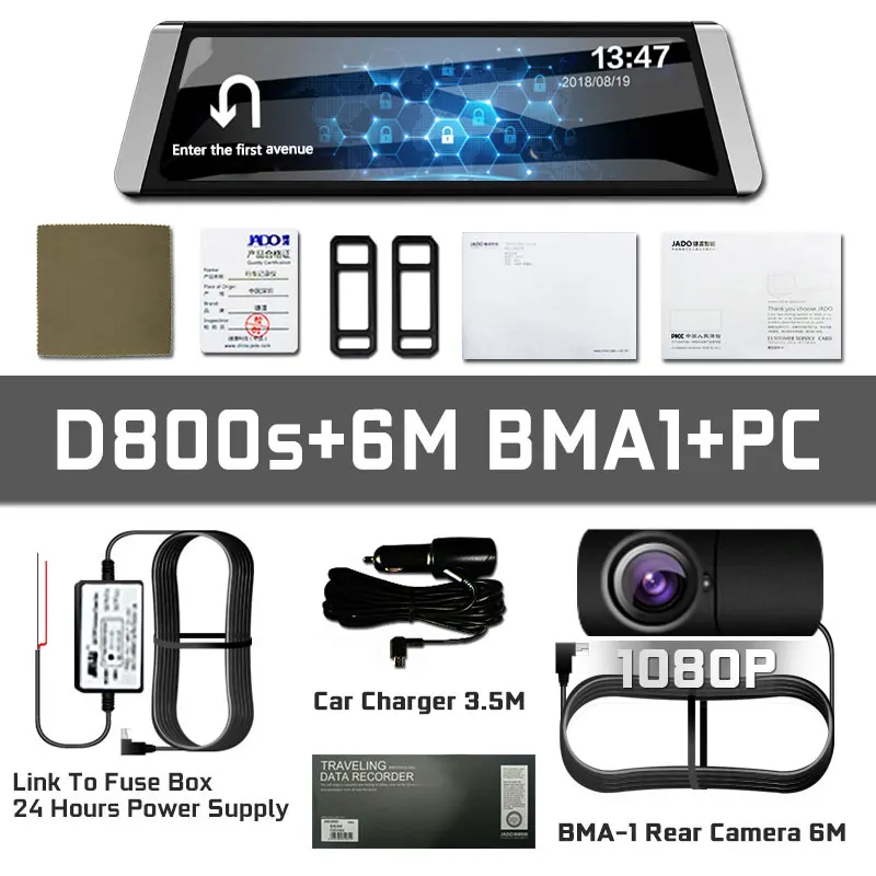 JADO D800s X6 поток зеркало заднего вида LDWS gps трек 10 ips сенсорный экран Full HD 1080 P