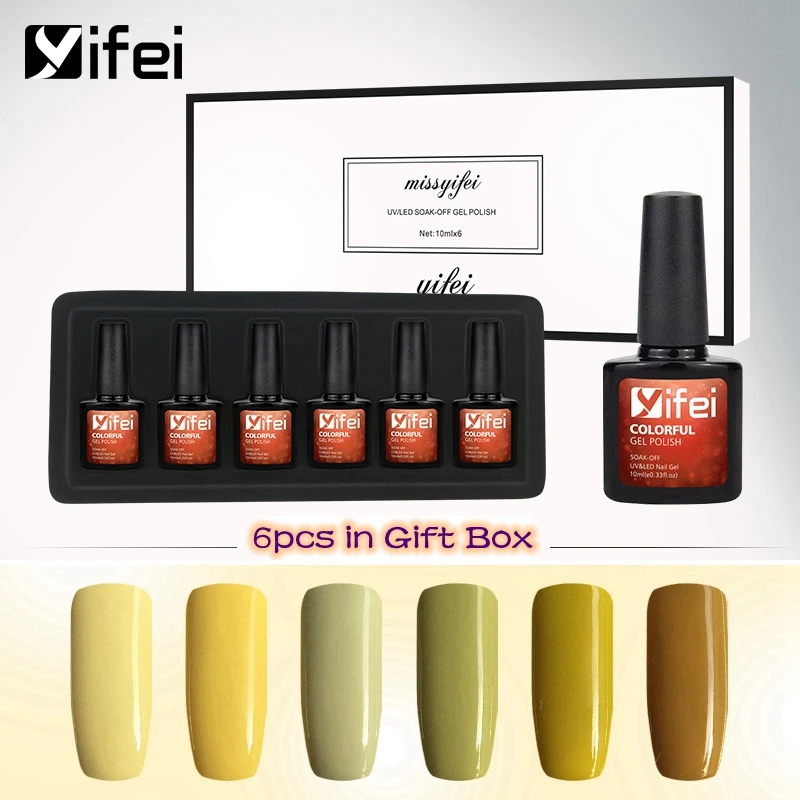 Grass Yellow Color YIFEI УФ-гель для ногтей 10 мл геллак для маникюра Vernis Полупостоянный УФ 6 шт. основа и топ праймер для ногтей Lakier hybrydowin - Цвет: Grass Yellow Color