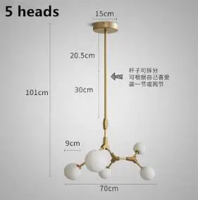 5 heads Скандинавские пасторальные маленькие ресторанные бар гостиная hanglamp люстра молекулярная Подвесная лампа мульти-режим - Цвет корпуса: 5 heads