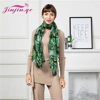 jinjin qc 2021 new women scarf viscose material black and green leaf printed casual scarves echarpe foulard f pashmina