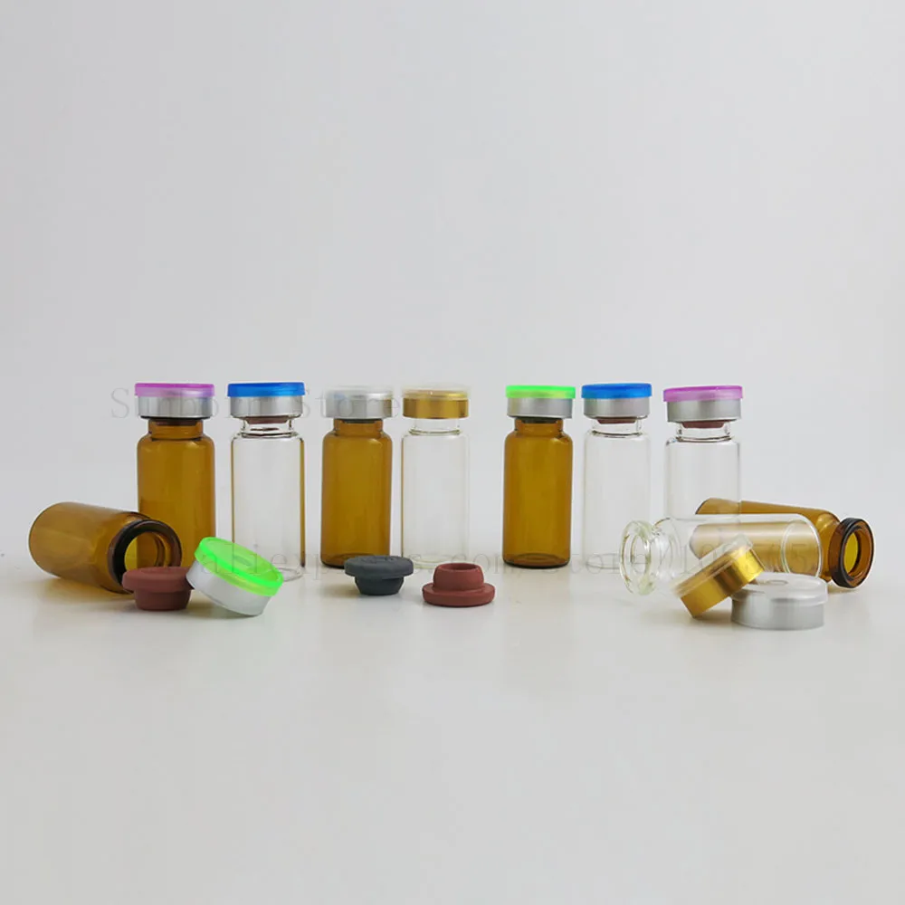 

300 x 10ml Clear Injection Glass Vial & Flip Off Cap Experimental Test Liquid Medicine Containers Empty Amber Bottle 10cc