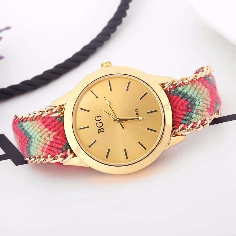 2017 Топ Элитный бренд BGG плетеный браслет ручной работы часы Творческий Ткань