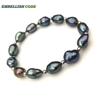 blue peacock colorful natural freshwater cultured pearls with 3mm metal beads elastic bracelet bangle simple girl women for gift