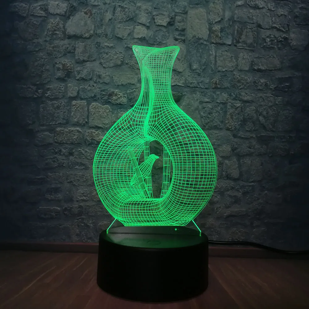 Модная 3D USB лампа птица в вазе клетка RGB многоцветный Настольный ночной