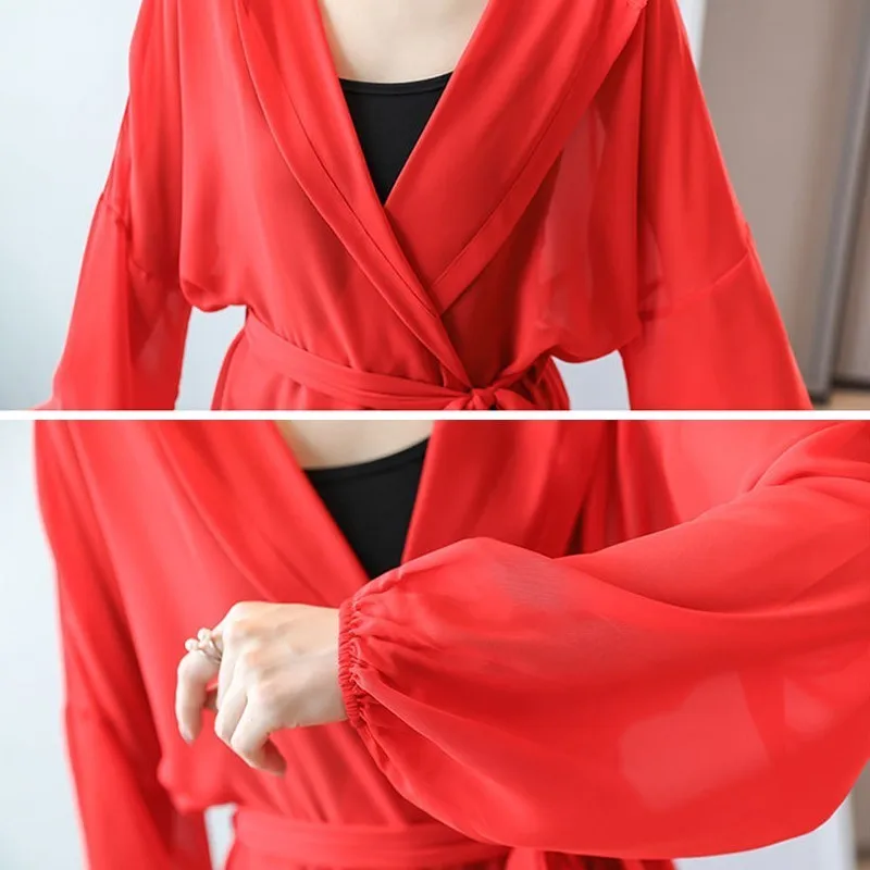 

LIBERJOG Women Chiffon Sunscreen Loose Hooded Long Coat Perspective Summer Female Cardigan Clothes Long Outwear Long Sleeve