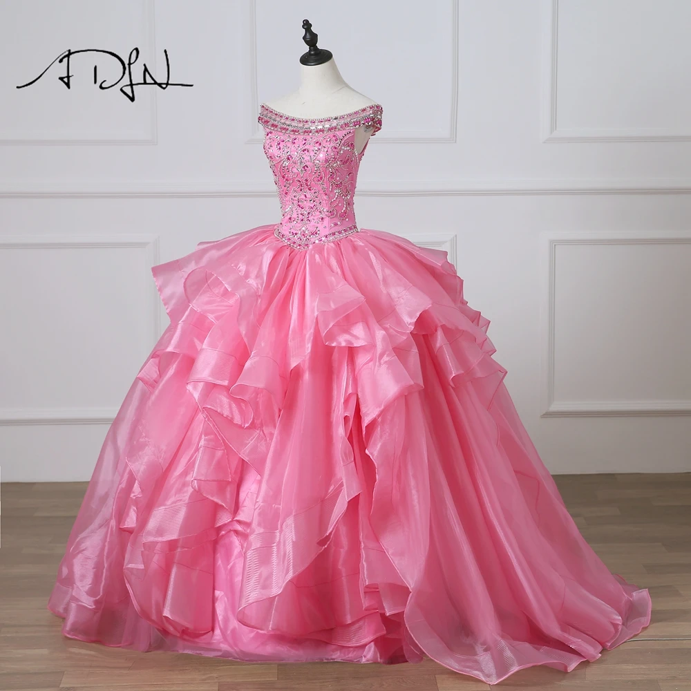 Роскошные розовые платья ADLN Quinceanera с бальным платьем Стразы бальное платье для