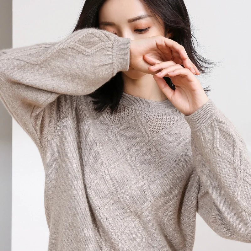DILLY FASHION Women crew neck solid lantern sleeve winter cashmere knitted pullover sweater- GML7248 | Женская одежда