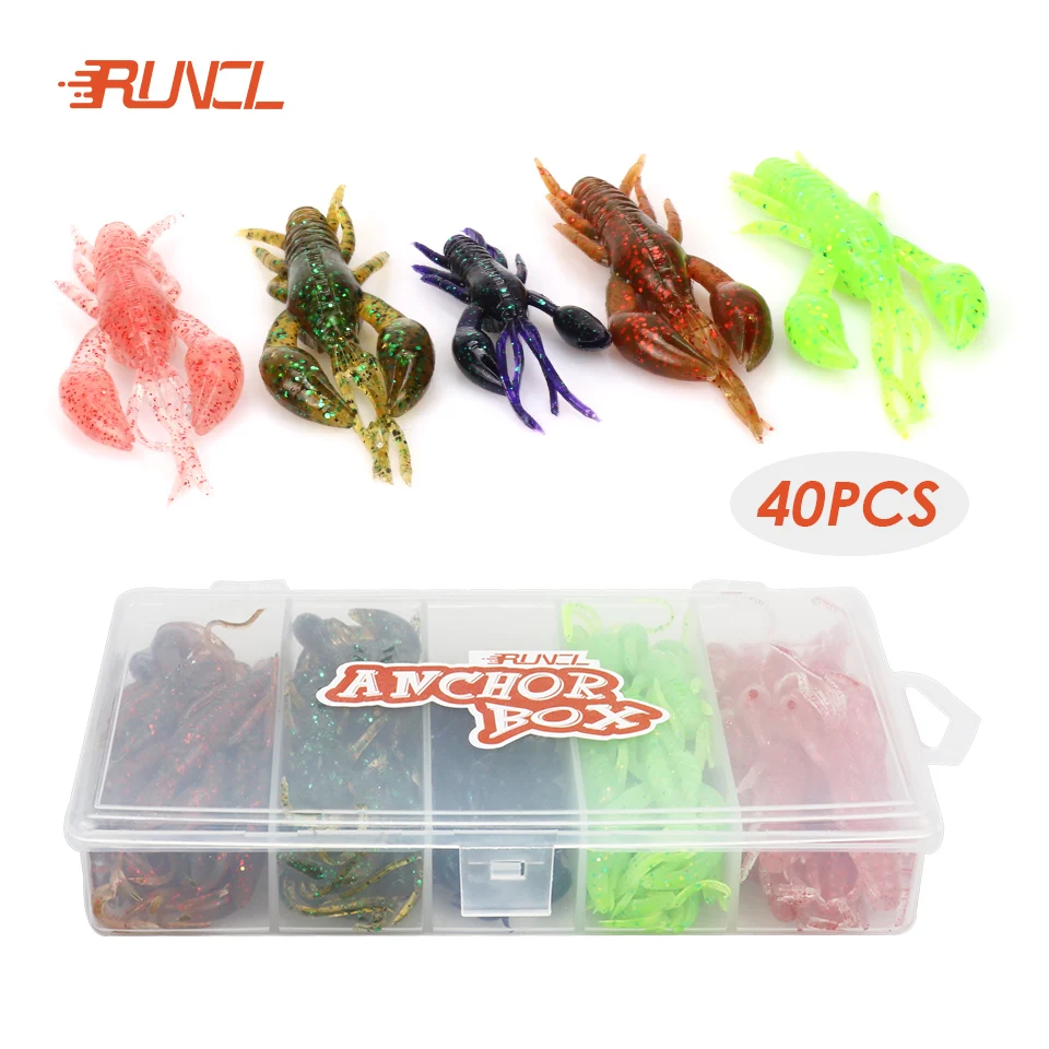 RUNCL Anchor Box шт. Crawfish 40 pcs Soft Craws мягкая рыболовная приманка 2 огромных пинчера