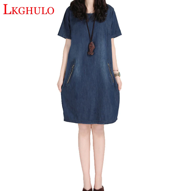 LKGHULO 2018 Новое высококачественное летнее джинсовое платье женская одежда 3XL