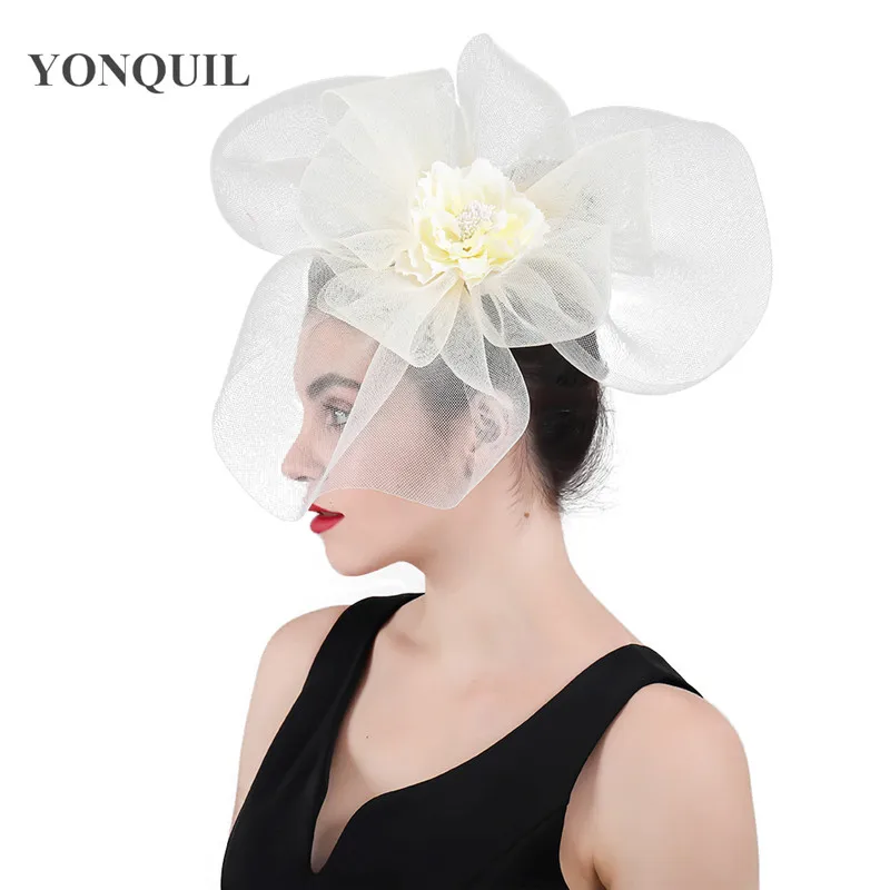 Vintage Gray Ladies Mesh Flower Big Fascinator Hats Women Wedding Kenducky Party Ascot Chapeau Bridal Tulle Occasion Headpiece |