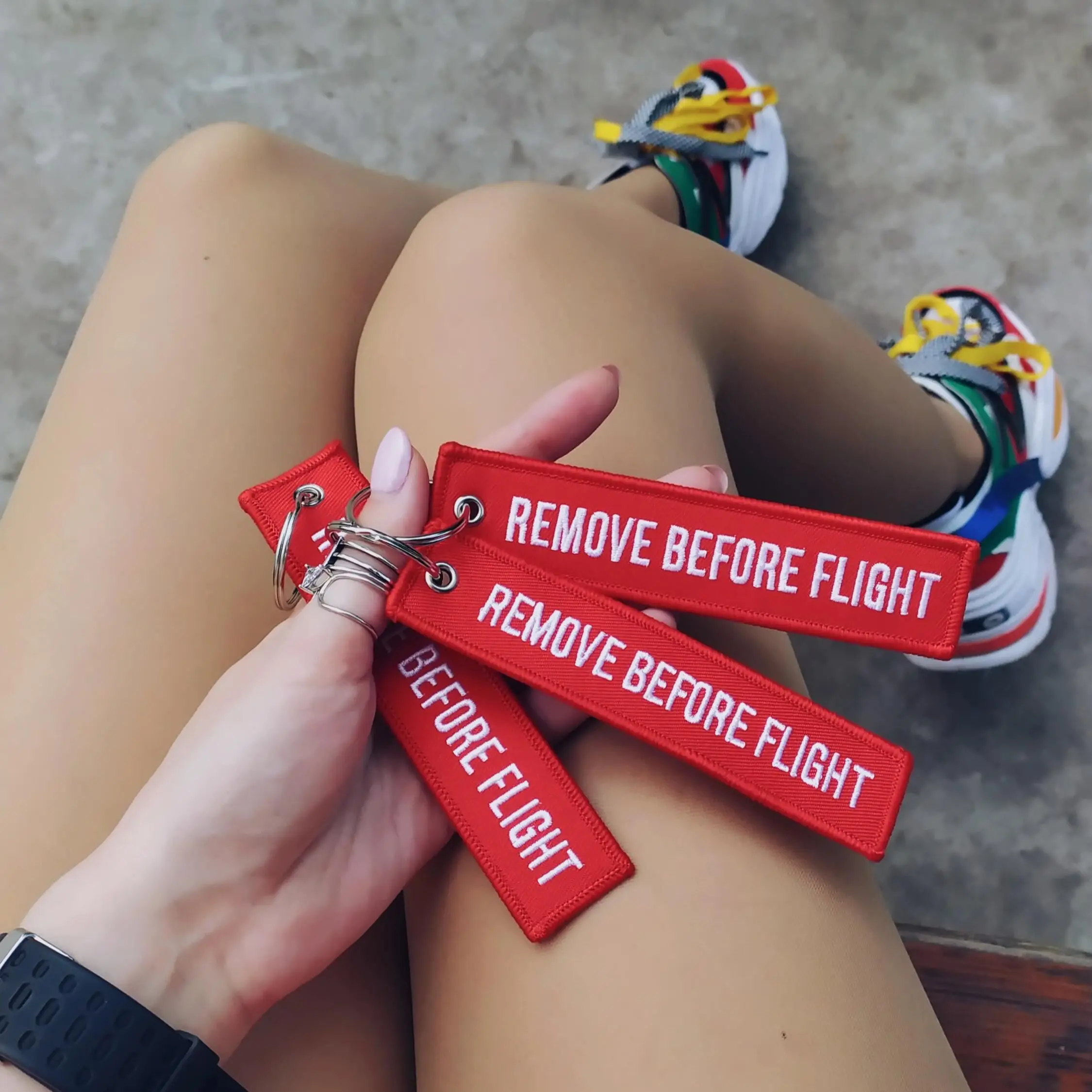 

5PCS Remove Before Flight Car Key Chain Red Embroidery Aviation Gifts Keyring Key Tag Holder for Motorcycles Keychain chaveiro