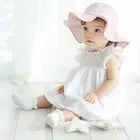 Детская летняя уличная хлопковая кепка от солнца с козырьком для маленьких девочек, Розовая белая пляжная Панама с цветочным принтом