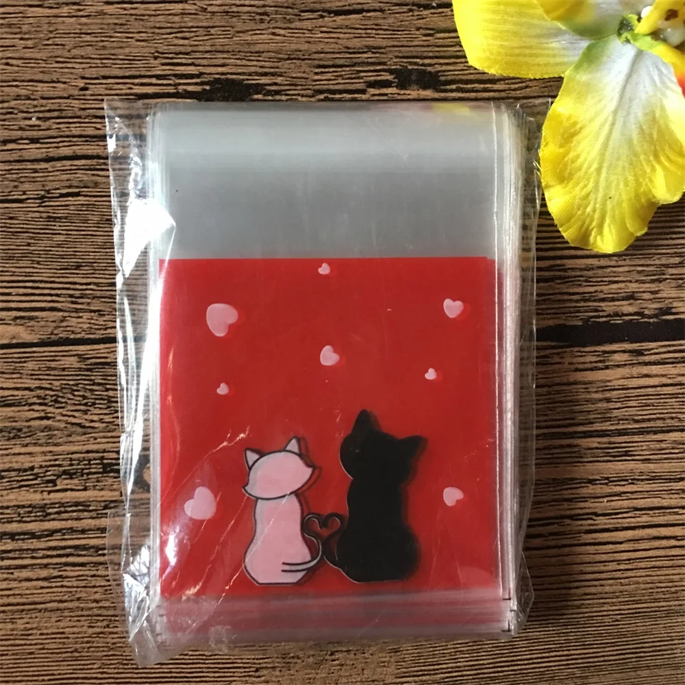 50/100 шт. 7*7 см с рисунком "Кролик", "Медвежонок" Cat для конфет и печенья Пластик сумки Свадебные сумка для подарков мешок упаковывая мешок сувениры для вечеринки ко дню рождения - Цвет: 45